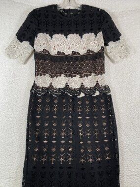 Nina Raynor Lace Embroidered Boutique Black White Shift Dress Size 4